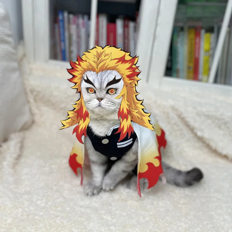 Demon Slayer Pet Cosplay Rengoku Kyoujurou Cat Clothes Unlimited Train COS Flame Pillar Rengoku Kyoujurou Dresses