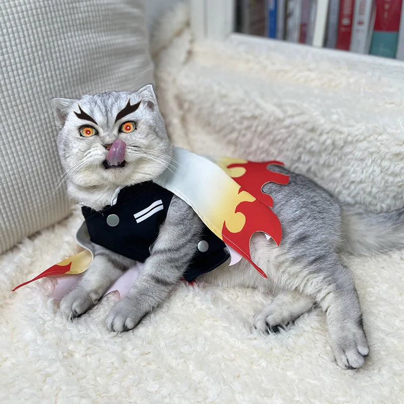 Demon Slayer Pet Cosplay Rengoku Kyoujurou Cat Clothes Unlimited Train COS Flame Pillar Rengoku Kyoujurou Dresses