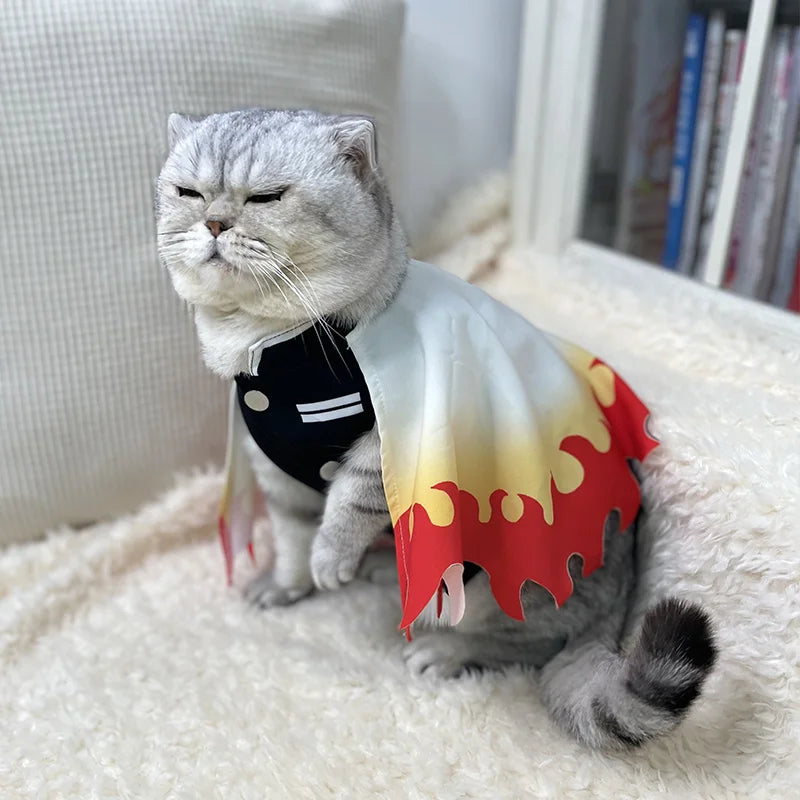 Demon Slayer Pet Cosplay Rengoku Kyoujurou Cat Clothes Unlimited Train COS Flame Pillar Rengoku Kyoujurou Dresses